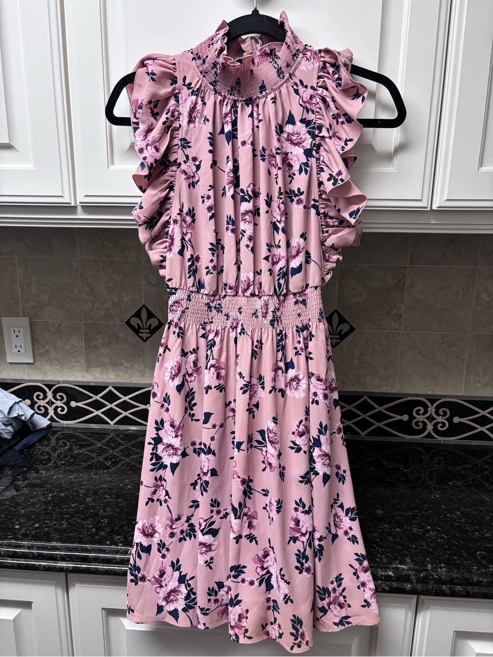 Kate Spade Pink Floral Ruffle Dress with Smocked Waist Size 00
